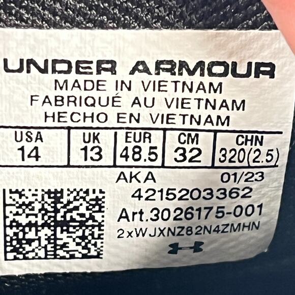 Under Armour Charged Assert 10 Black White Running Shoes 3026175-001 Men's Sz 14 - Picture 9 of 10